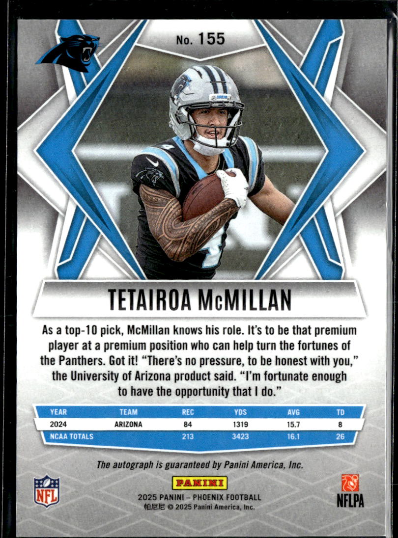 Tetairoa McMillan 2025 Phoenix Auto Autograph Rookie RC Carolina Panthers