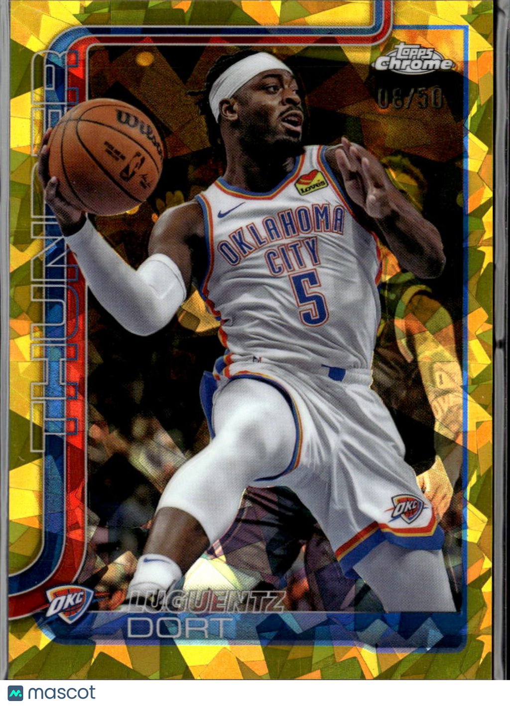 Luguentz Dort 2025 Topps Chrome Sapphire GOLD Refractor 8/50 OKC Thunder