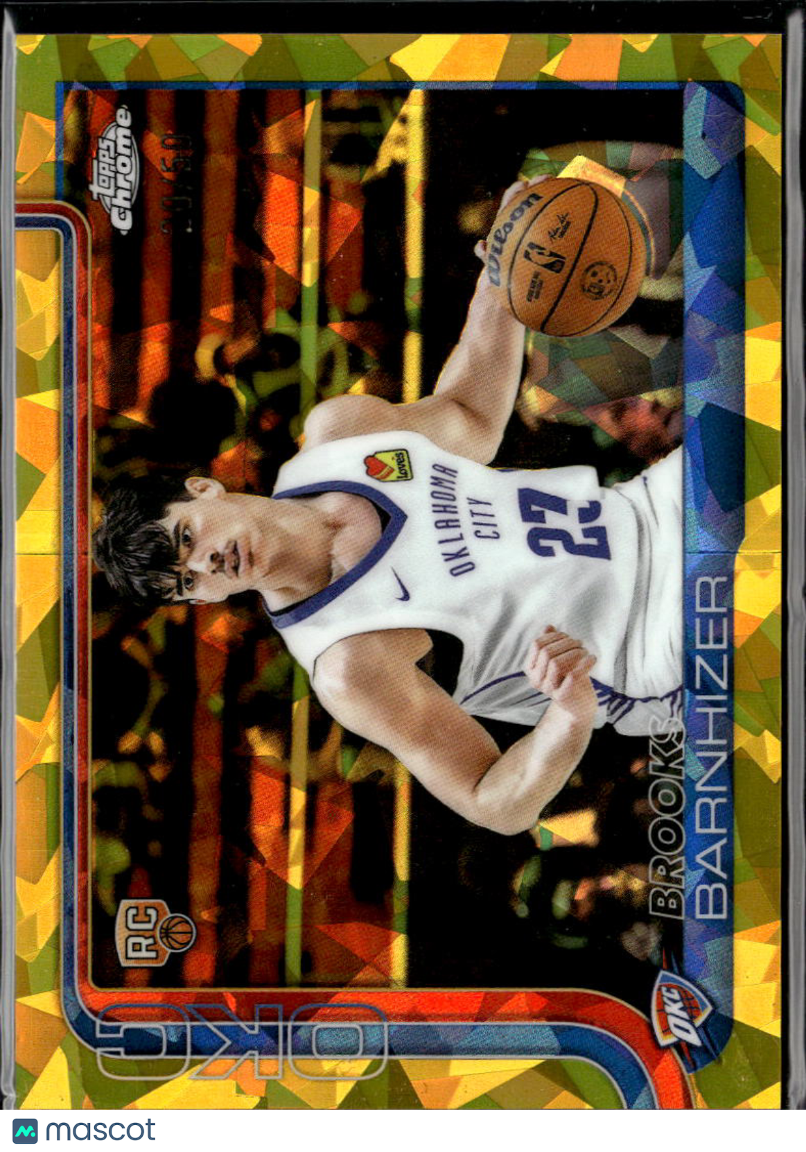 Brooks Barnhizer 2025 Topps Chrome Sapphire GOLD Refractor RC 20/50 OKC Thunder