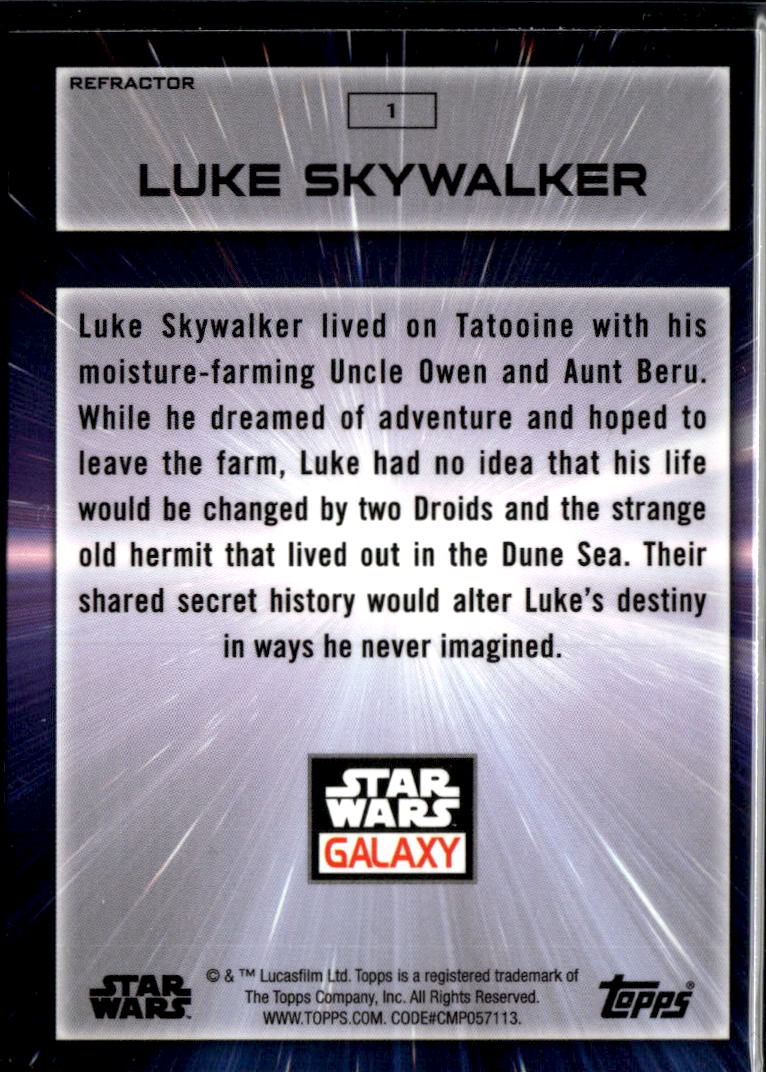 Luke Skywalker 2022 Topps Star Wars Galaxy Refractor #1