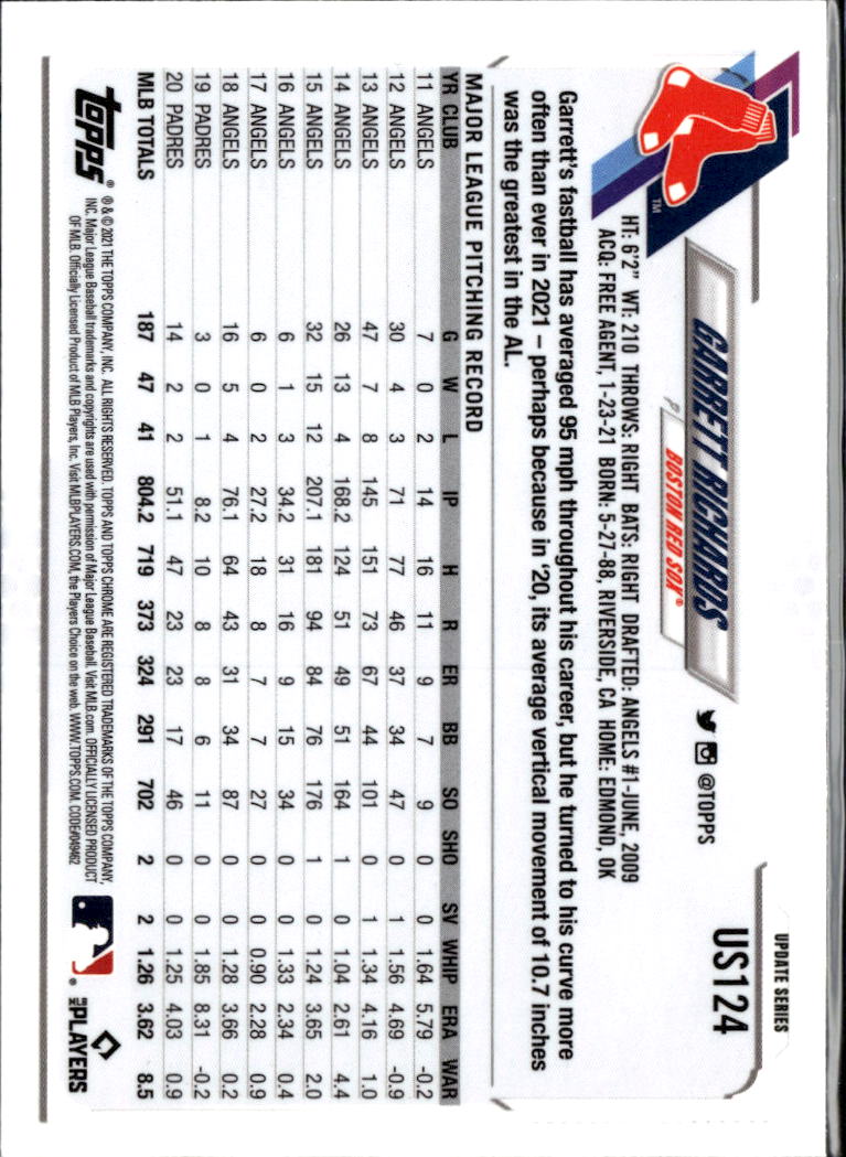 Garrett Richards 2021 Topps Chrome Update Sapphire Edition Boston Red Sox