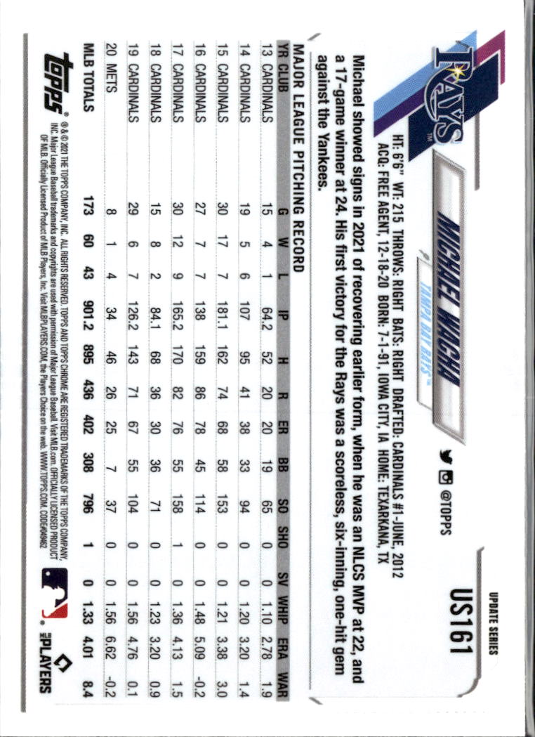 Michael Wacha 2021 Topps Chrome Update Sapphire Edition Tampa Bay Rays