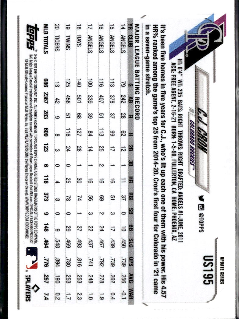 C.J. Cron 2014 Topps Chrome Update Sapphire Colorado Rockies