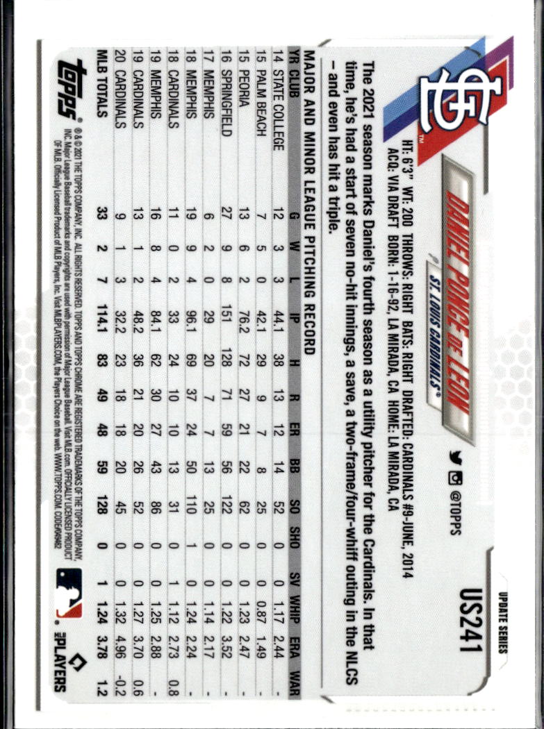 Daniel Ponce de Leon 2021 Topps Chrome Blue Sapphire St. Louis Cardinals