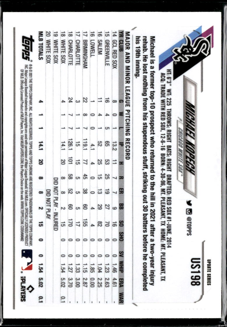 Michael Kopech 2021 Topps Chrome Update Blue Sapphire Chicago White Sox