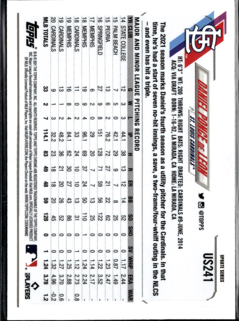 Daniel Ponce de Leon 2021 Topps Chrome Sapphire Refractor St. Louis Cardinals