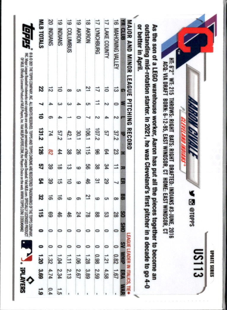 Aaron Civale 2021 Topps Chrome Blue Sapphire Refractor Cleveland Indians