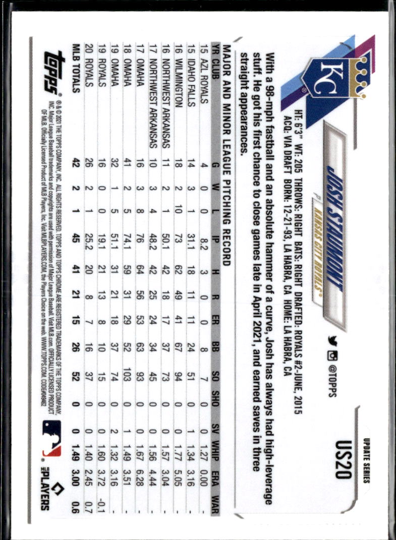 Josh Staumont 2021 Topps Chrome Update Sapphire Edition Kansas City Royals