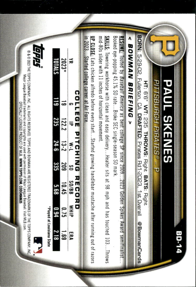 Paul Skenes 2023 Bowman Draft 1st Rookie RC Pittsburgh Pirates