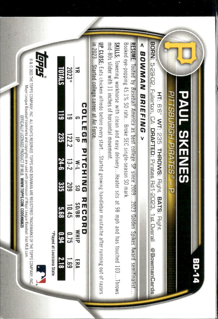 Paul Skenes 2023 Bowman Draft 1st Rookie RC Pittsburgh Pirates