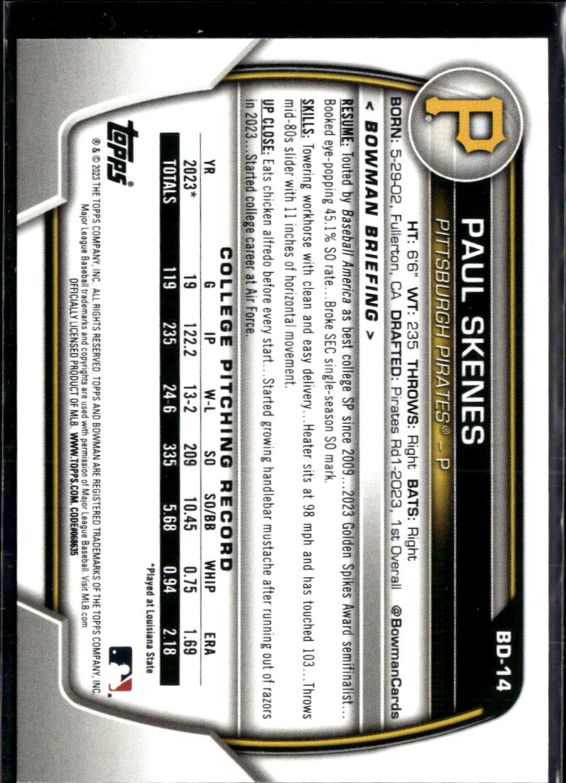Paul Skenes 2023 Bowman Draft 1st Rookie RC Pittsburgh Pirates
