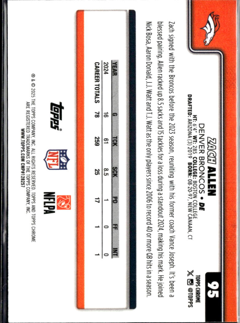 Zach Allen 2025 Topps Chrome Pink Refractor 43/250 Denver Broncos