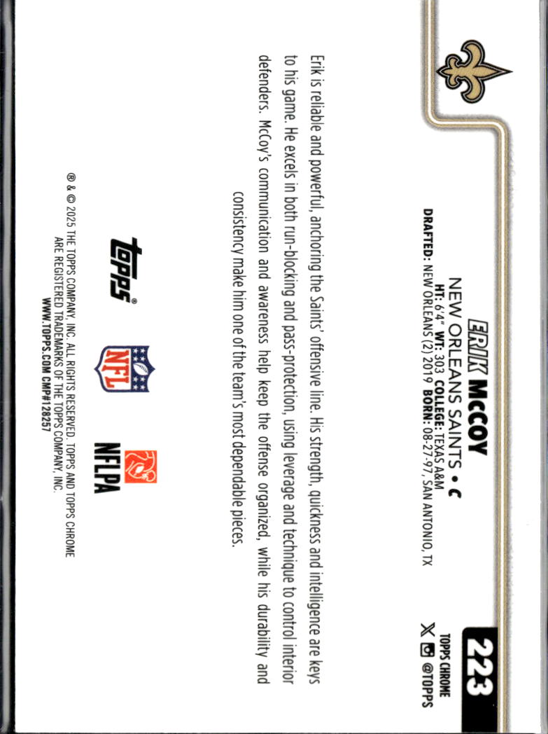 Erik McCoy 2025 Topps Chrome Teal Wave 10/199 New Orleans Saints