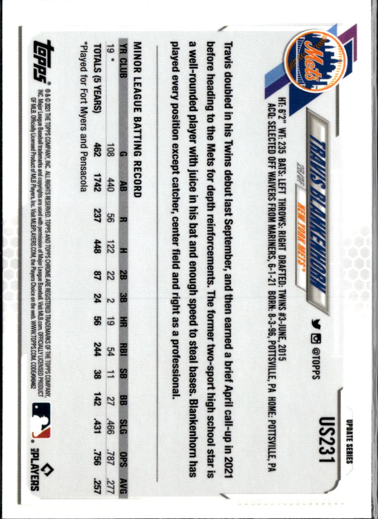 Travis Blankenhorn 2021 Topps Chrome Sapphire Update Series RC New York Mets