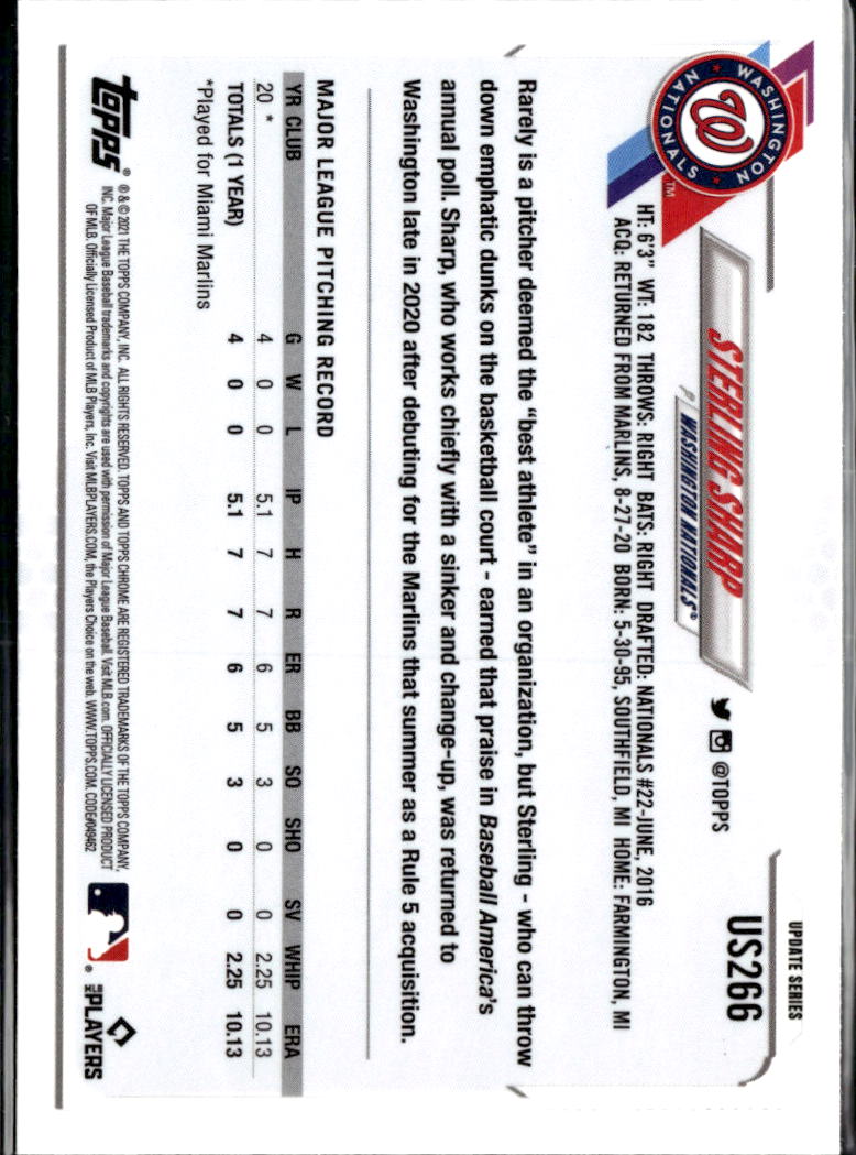 Sterling Sharp 2021 Topps Chrome Update Sapphire Edition RC Washington Nationals