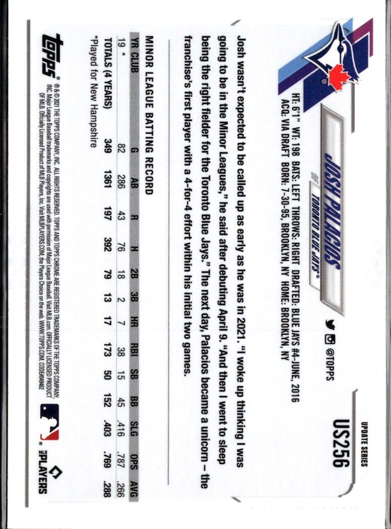 Josh Palacios 2021 Topps Chrome Update Sapphire Edition RC Toronto Blue Jays