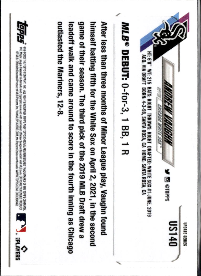 Andrew Vaughn 2021 Topps Chrome Update Sapphire RC Blue Chicago White Sox