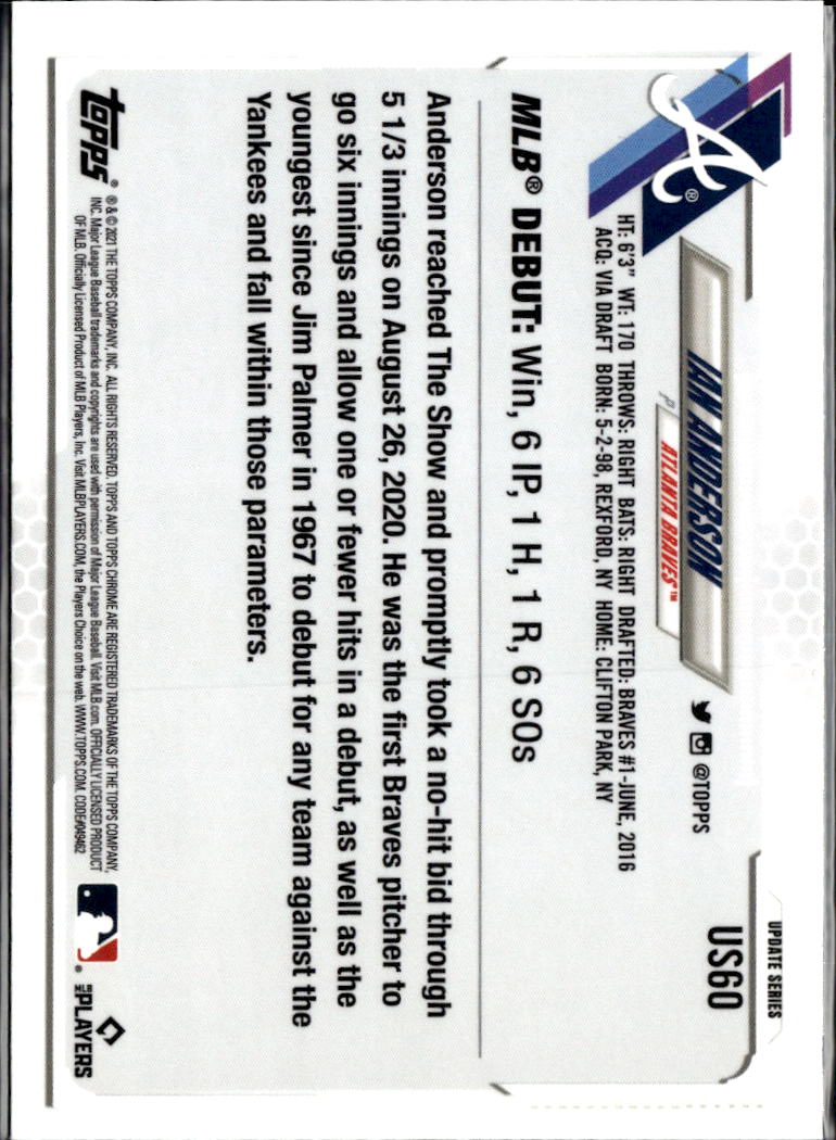 Ian Anderson 2021 Topps Chrome Update RC Blue Sapphire Atlanta Braves