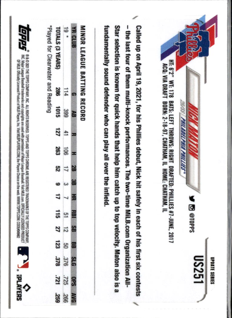 Nick Maton 2021 Topps Chrome Sapphire RC Blue Philadelphia Phillies