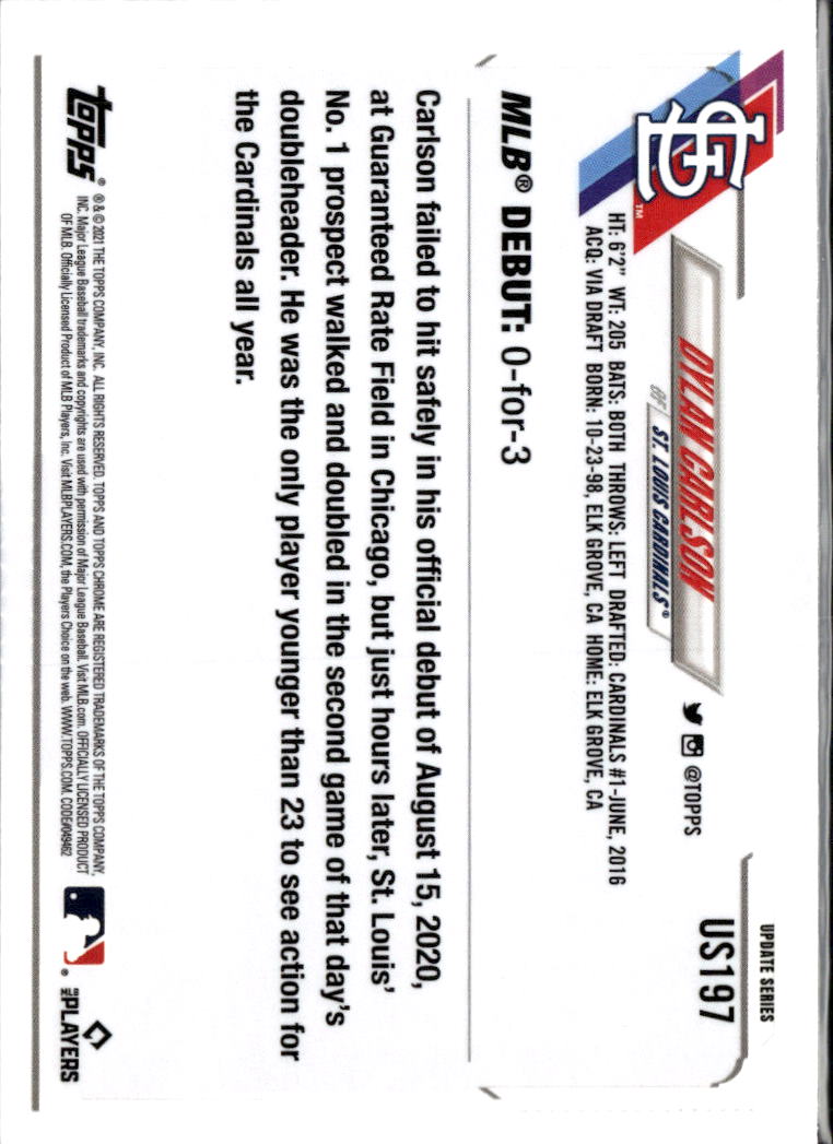 Dylan Carlson 2021 Topps Chrome Update Sapphire Edition RC St. Louis Cardinals