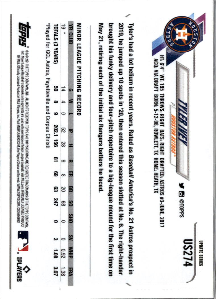 Tyler Ivey 2021 Topps Chrome Update Sapphire Edition RC Blue Houston Astros