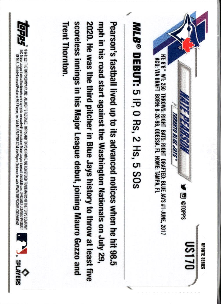 Nate Pearson 2021 Topps Chrome Sapphire Edition RC Toronto Blue Jays