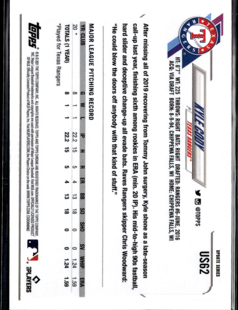 Kyle Cody 2021 Topps Chrome Sapphire Refractor RC Texas Rangers
