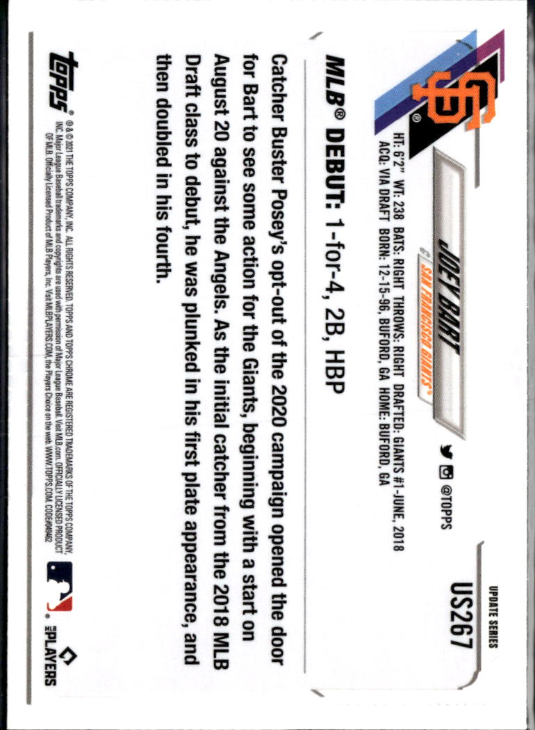 Joey Bart 2021 Topps Chrome Sapphire Refractor RC San Francisco Giants