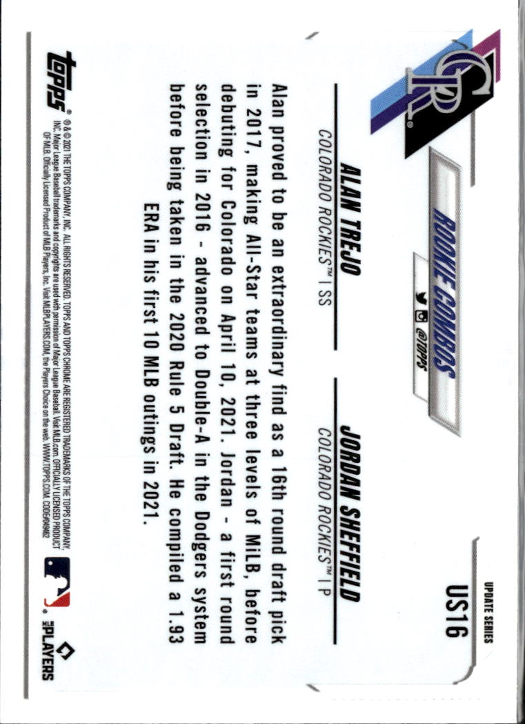 Jordan Sheffield Alan Trejo 2021 Topps Chrome Sapphire RC Blue Colorado Rockies
