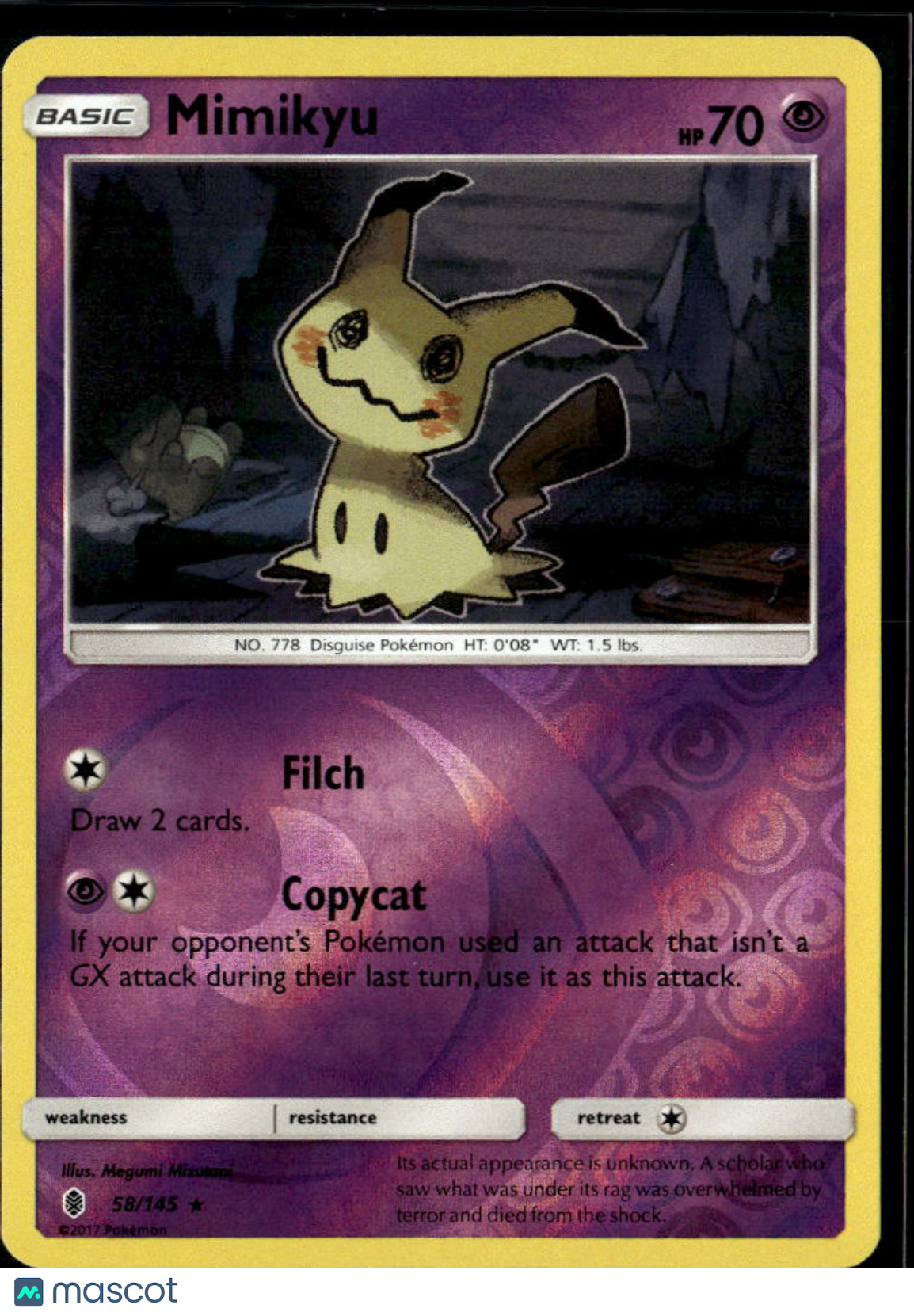 Mimikyu 2017 Guardians Rising Reverse Holo Rare #58/145