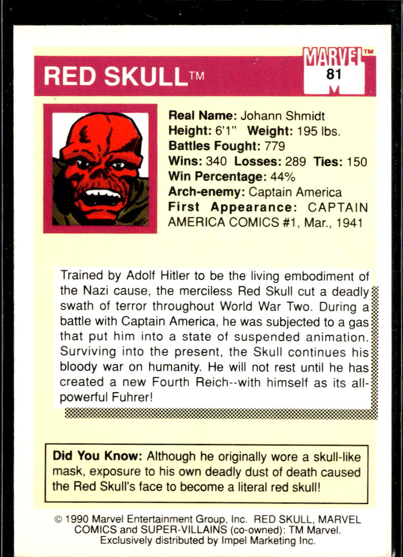 Red Skull 1990 Impel Marvel Universe #81