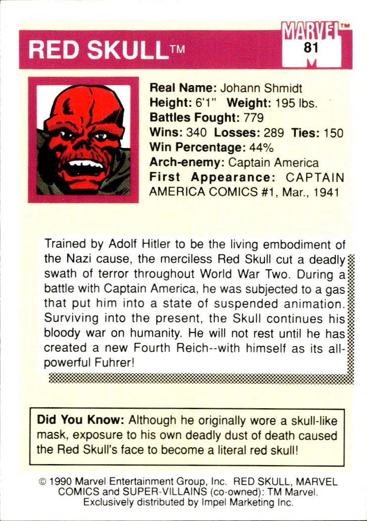 Red Skull 1990 Impel Marvel Universe #81