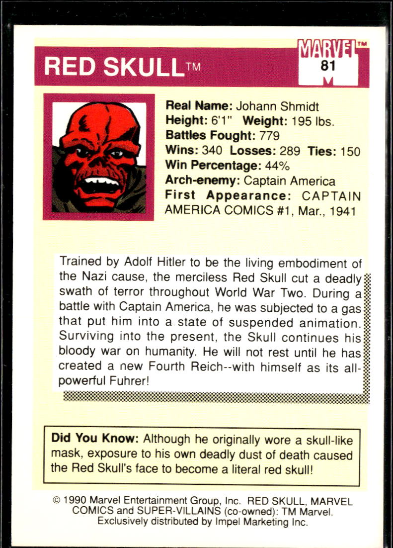 Red Skull 1990 Impel Marvel Universe #81