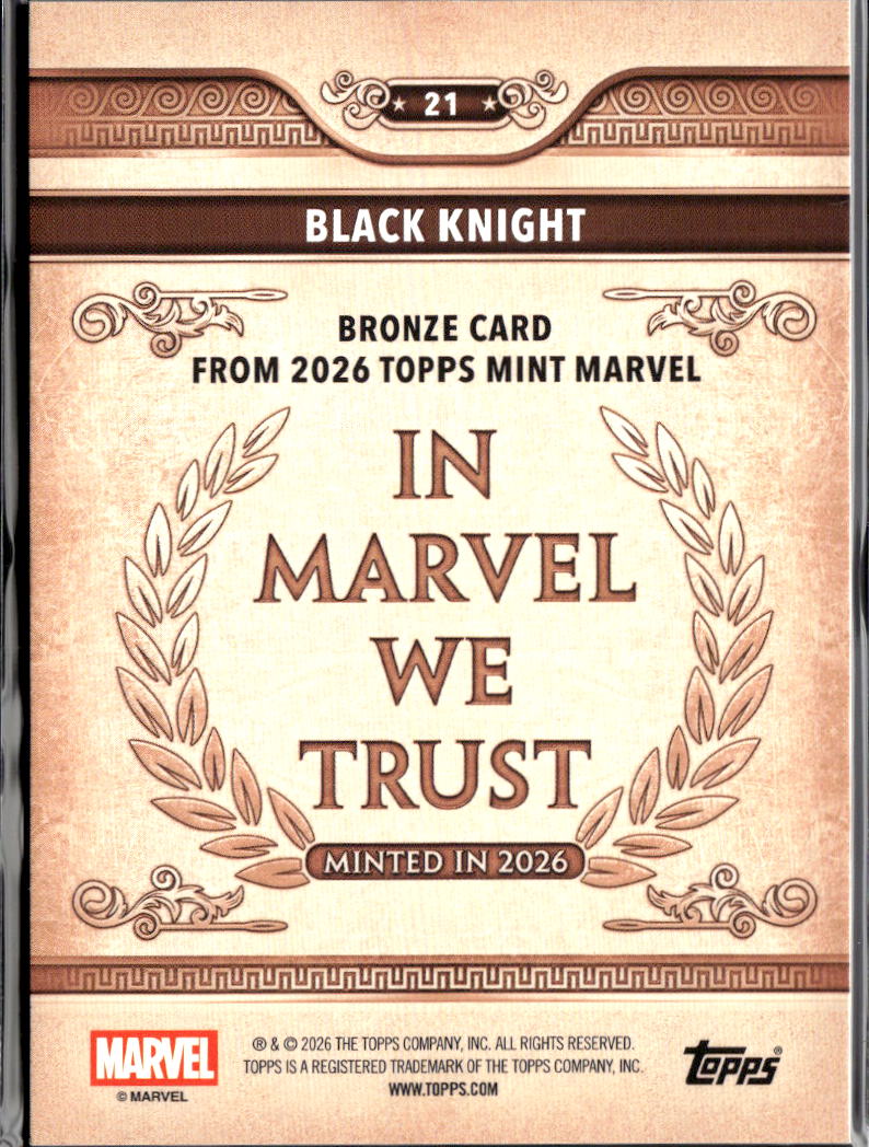 Black Knight 2026 Topps Mint Marvel Bronze Card #21