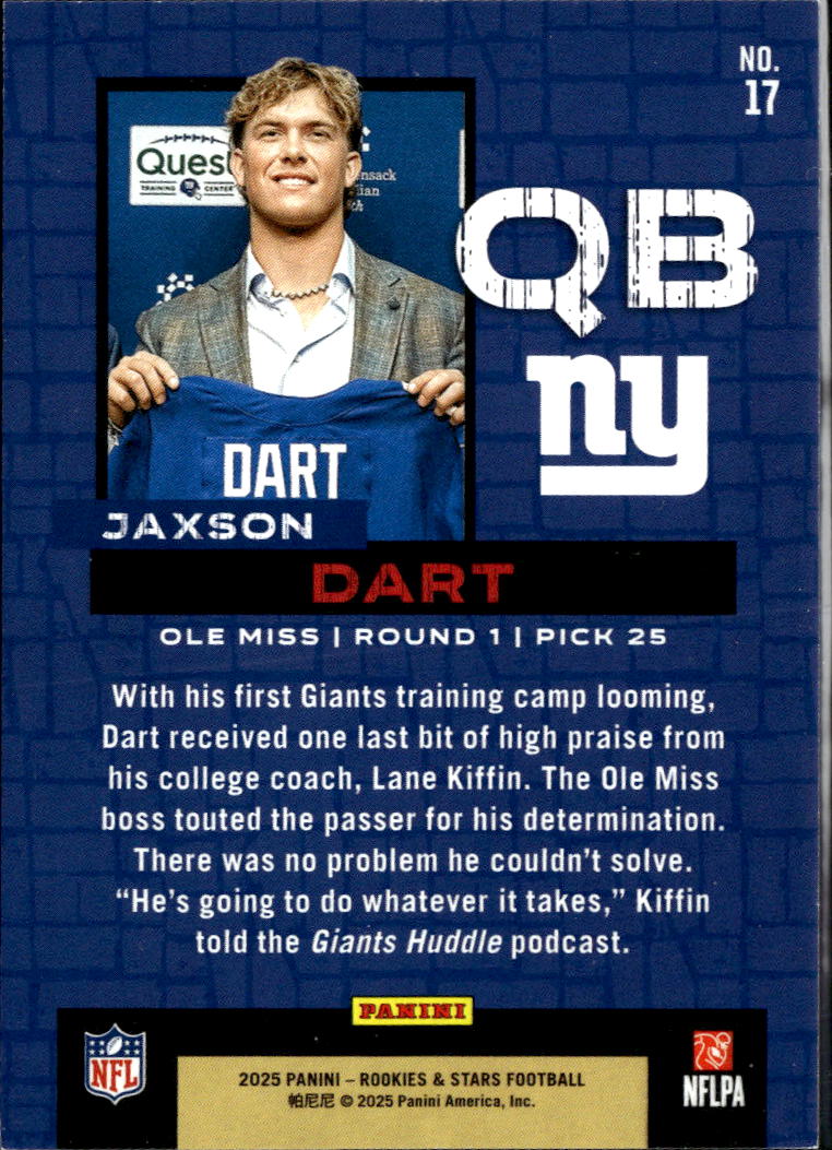 Jaxson Dart 2025 Rookies & Stars Draft Class RC Rookie 69/125 New York Giants