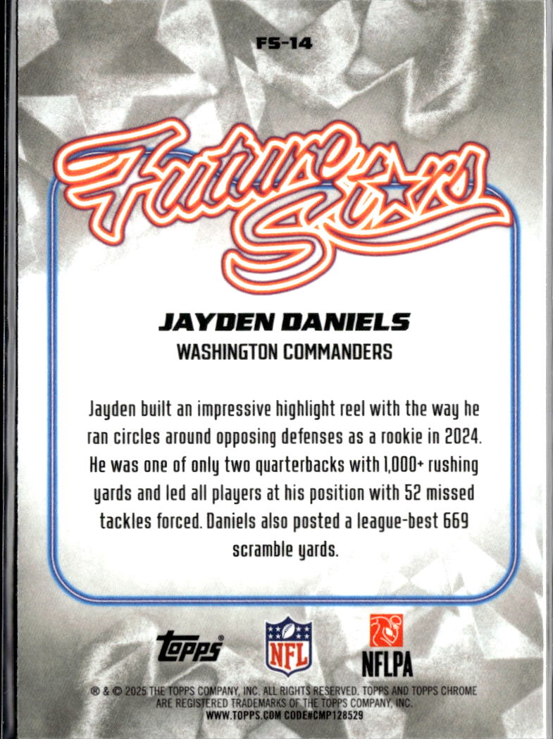 Jayden Daniels 2025 Topps Chrome Future Stars Pink Refractor 132/250 Commanders