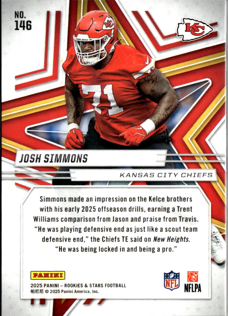 Josh Simmons 2025 Rookies & Stars RC Rookie Red /100 Kansas City Chiefs