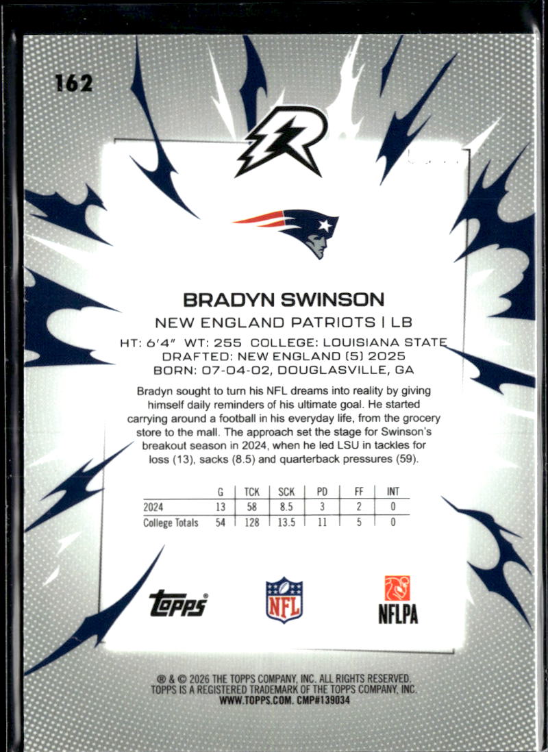 Bradyn Swinson 2026 Topps Resurgence RC /250 New England Patriots