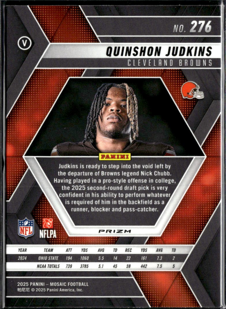 Quinshon Judkins 2025 Mosaic RC Yellow Reactive Cleveland Browns