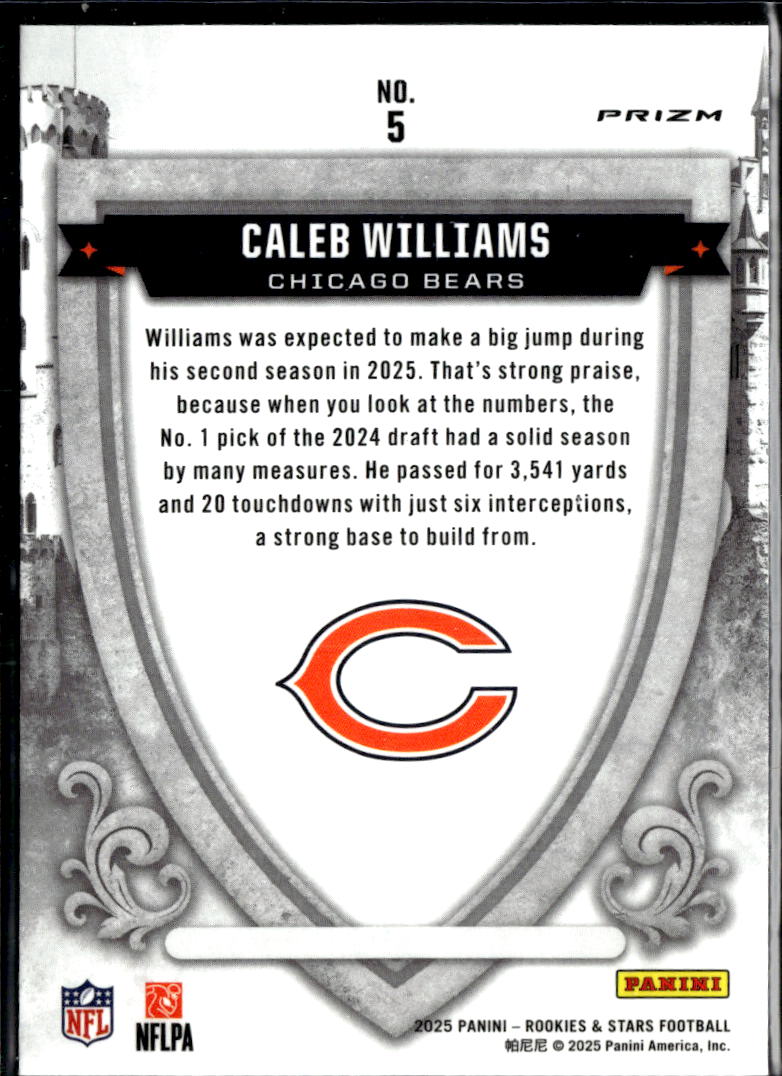 Caleb Williams 2025 Rookies & Stars Crusade Silver Prizm Chicago Bears
