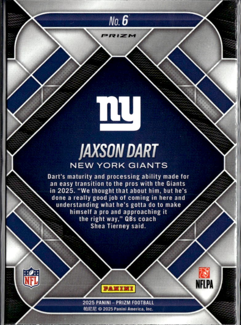 Jaxson Dart 2025 Prizm Green Ice Emergent RC New York Giants