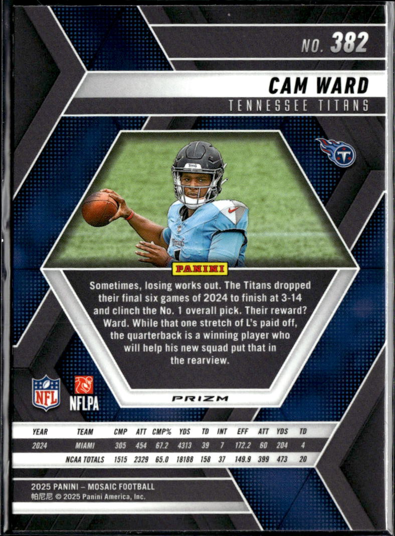 Cam Ward 2025 Mosaic Yellow Reactive Prizm Rookie RC Tennessee Titans