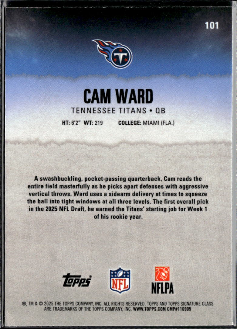 Cam Ward 2025 Topps Signature Collection Silver Rookie RC Tennessee Titans