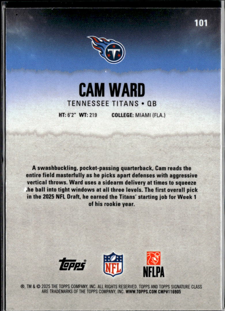 Cam Ward 2025 Topps Signature Collection Silver Rookie RC Tennessee Titans
