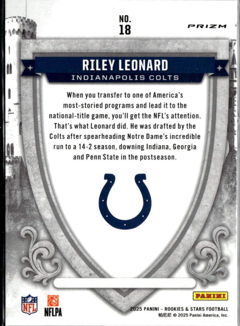 Riley Leonard 2025  Rookies & Stars Crusade Red Prizm RC Indianapolis Colts