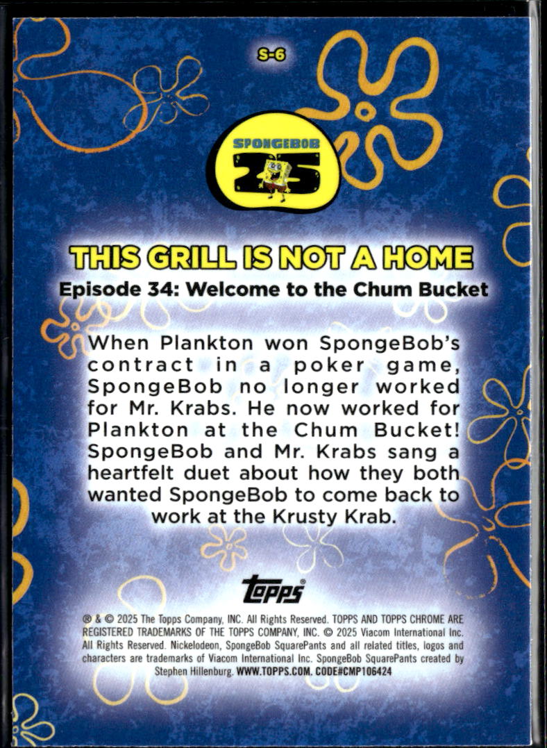 This Grill Is not A Home 2025 Topps Chrome SpongeBob SquarePants #S-6