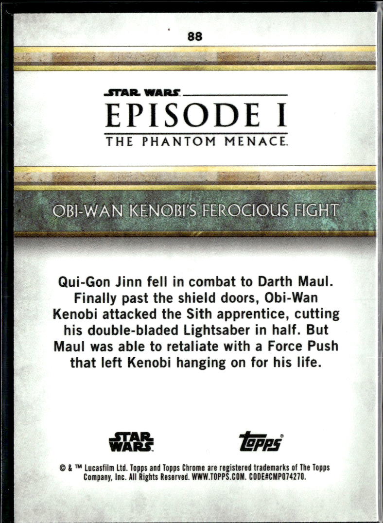 Obi-Wan Kenobi Fight Topps Chrome Star Wars Sapphire The Phantom Menace #88