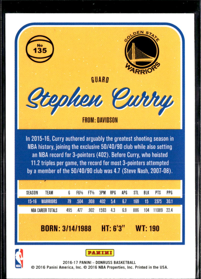 Stephen Curry 2016 Donruss Golden State Warriors