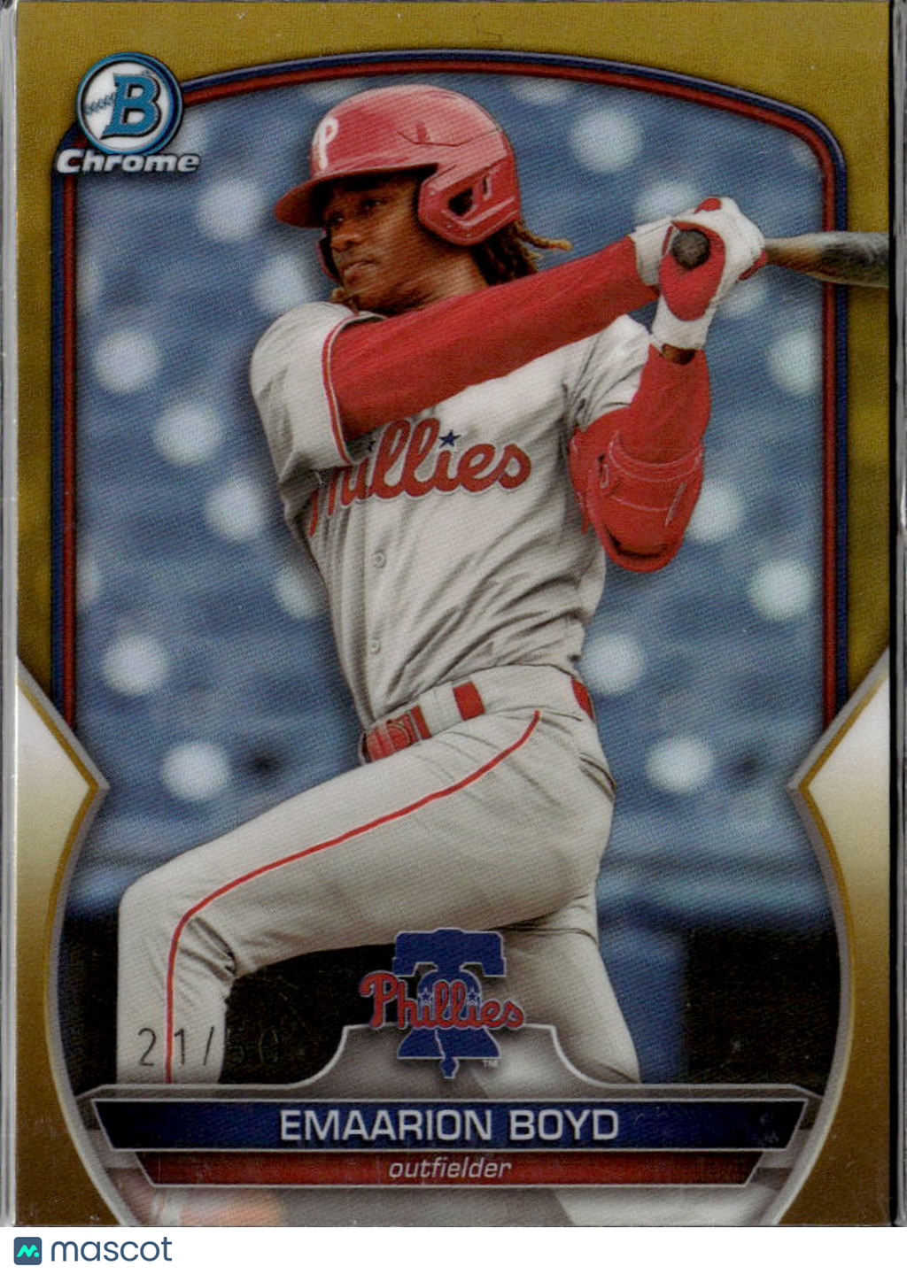 Emaarion Boyd 2023 Bowman Chrome Gold Refractor /50 Philadelphia Phillies