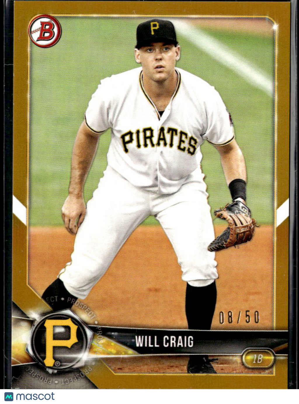 Will Craig 2018 Bowman Gold Prospect 8/50 Pittsburgh Pirates